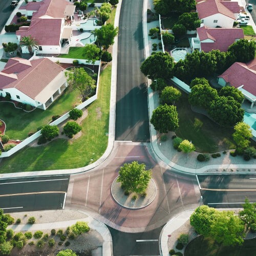 An intersection in a neighborhood